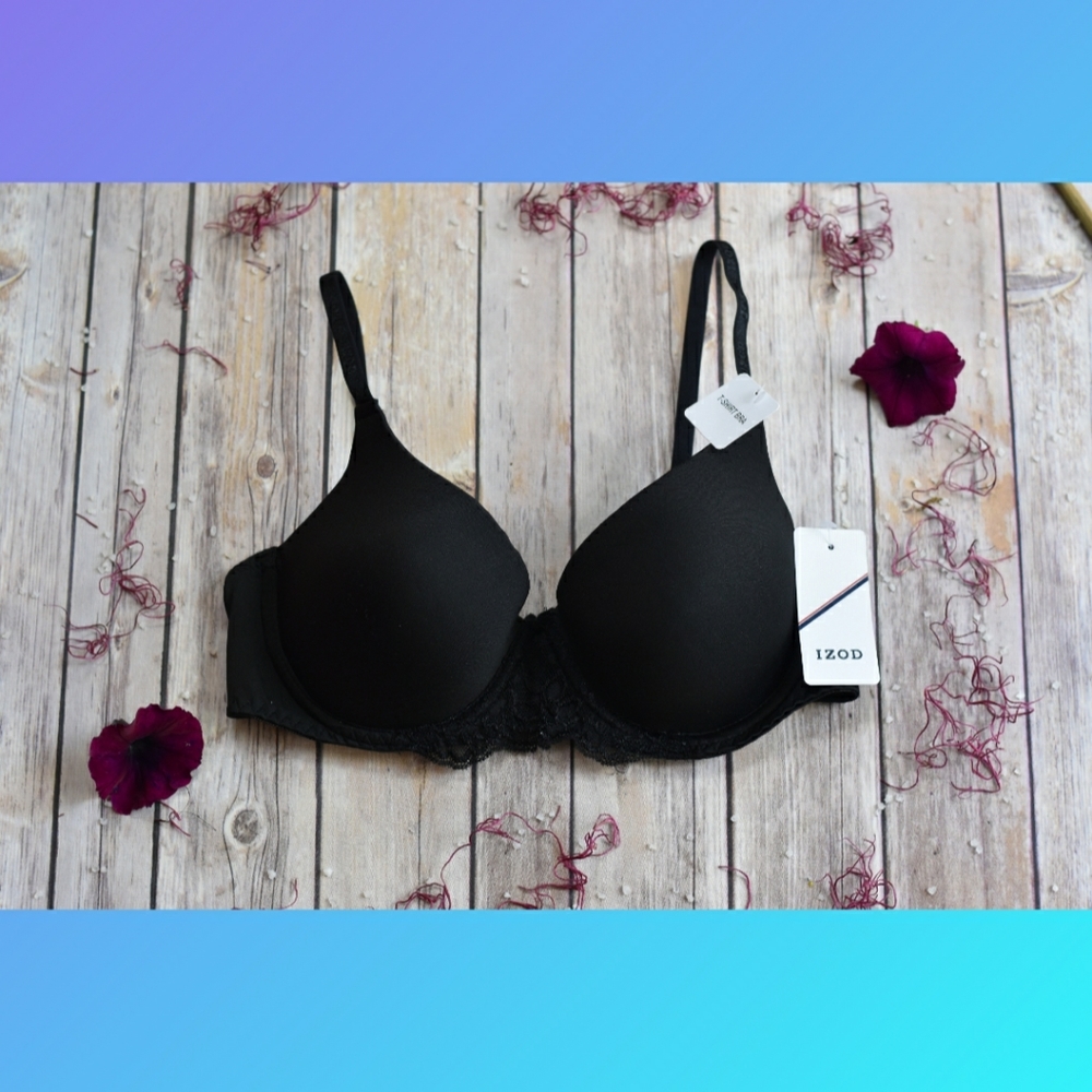 IZOD Black Wired T-Shirt Bra Size 34C